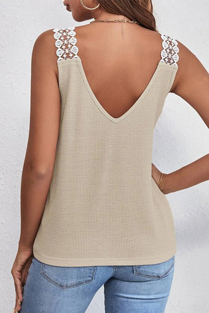 Casual Solid Lace Patchwork V Neck Tops(5 Colors)