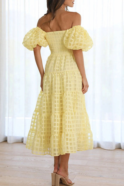 Sweet Elegant Solid Mesh Off the Shoulder Cake Skirt Dresses