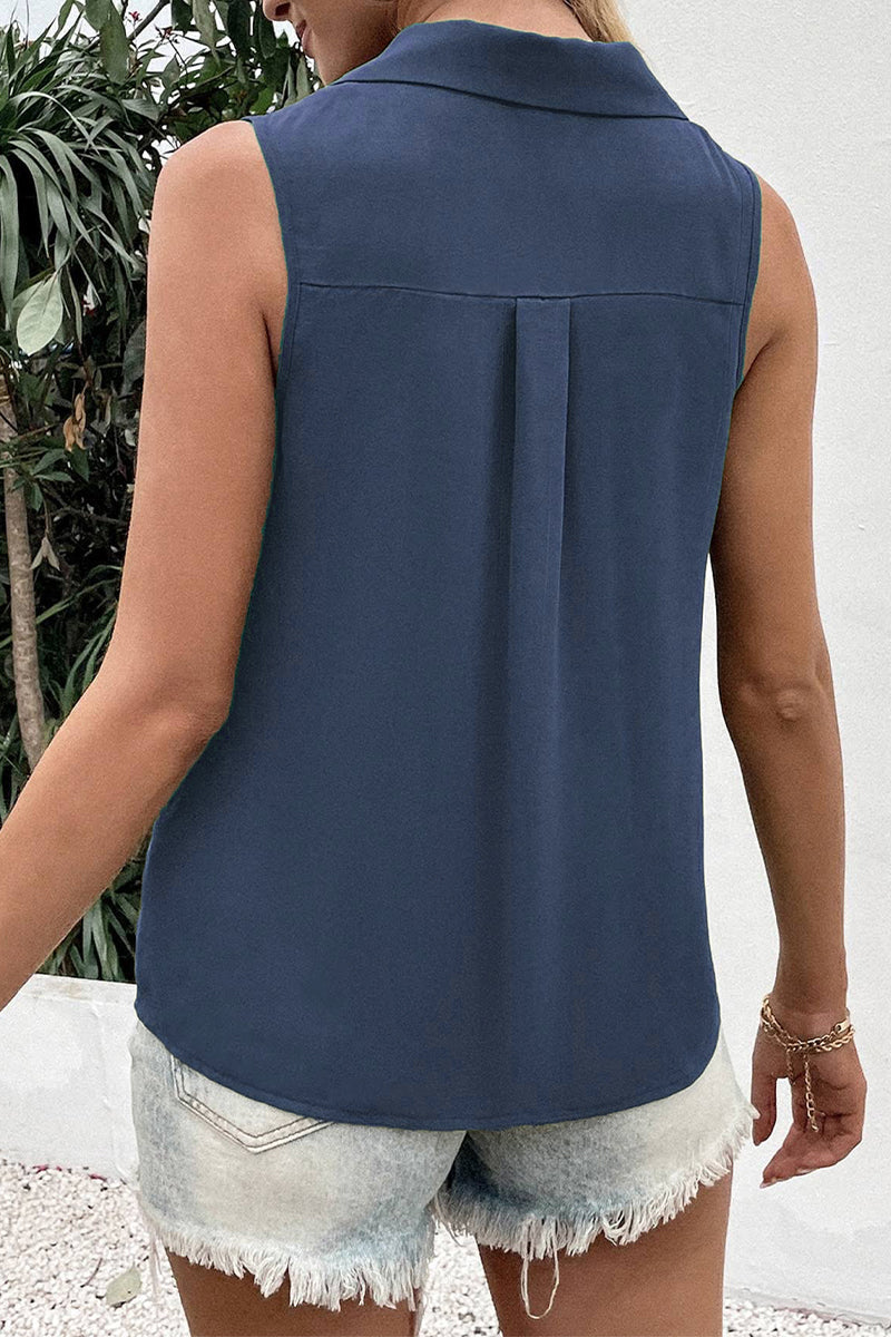 Daily Simplicity Solid Buttons V Neck Tops(5 Colors)