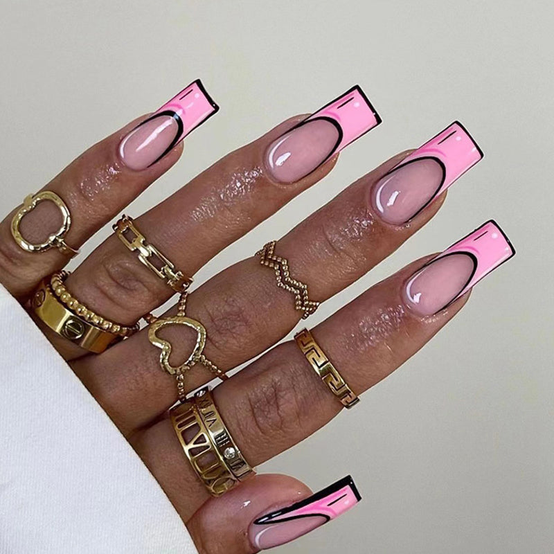 Casual Daily Simplicity Print Patchwork Basic Nail Paste Pink One Size