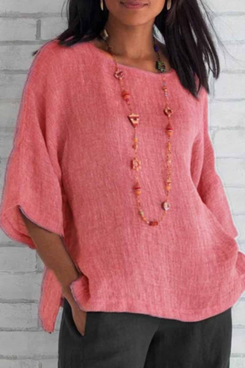 Casual Solid O Neck Tops Pink