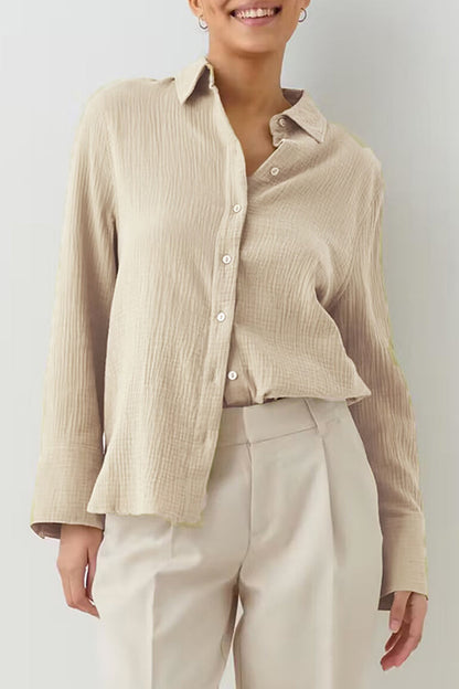 Elegant Solid Turndown Collar Tops Apricot