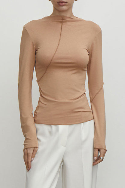 Casual Simplicity Solid Half A Turtleneck Tops Khaki