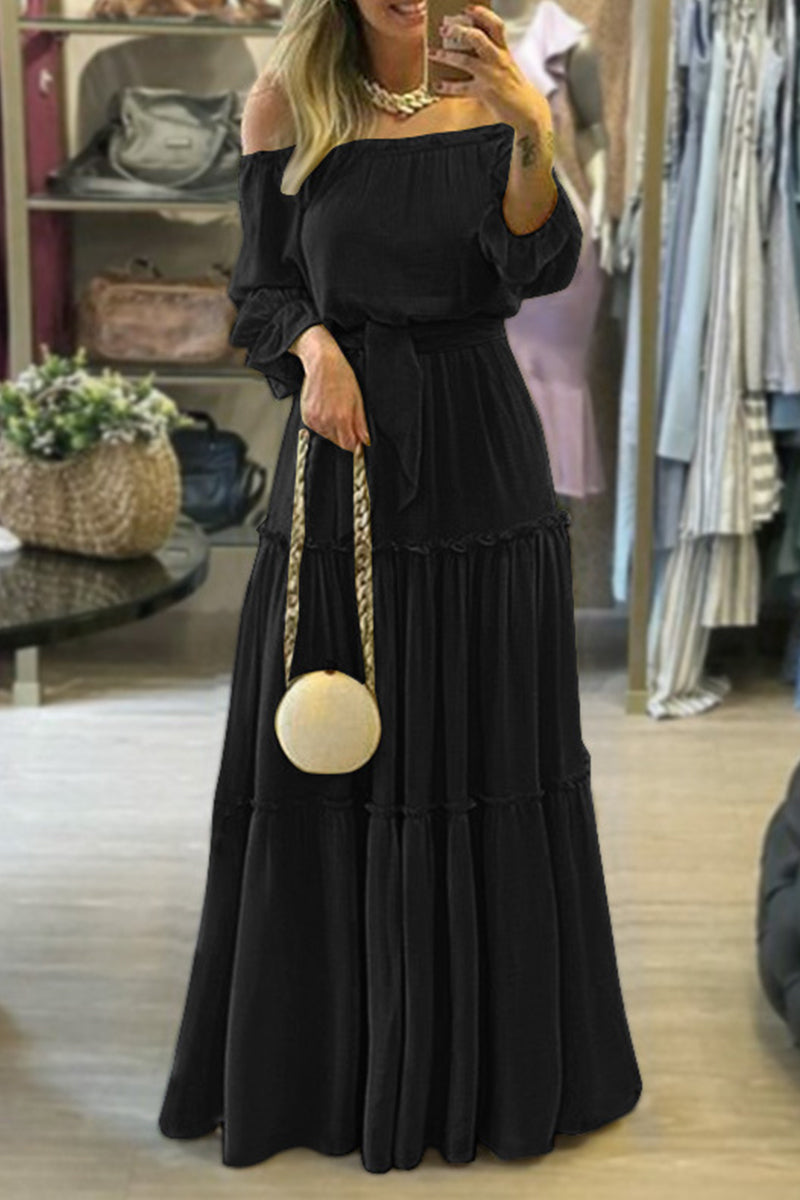 Sexy Elegant Solid Off the Shoulder Pleated Dresses Black