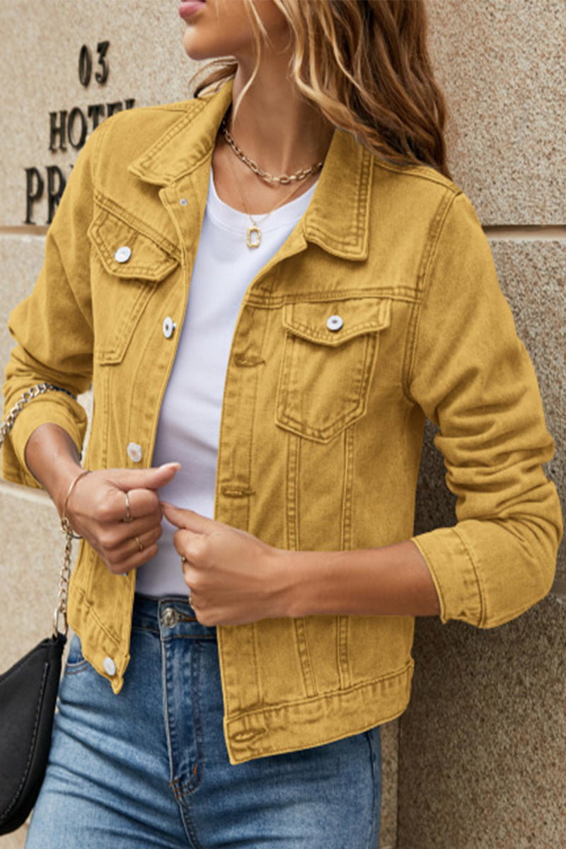 Casual Street Solid Patchwork Turndown Collar Outerwear Earth Yellow