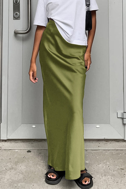 Elegant Solid Regular High Waist Solid Color Bottoms Green