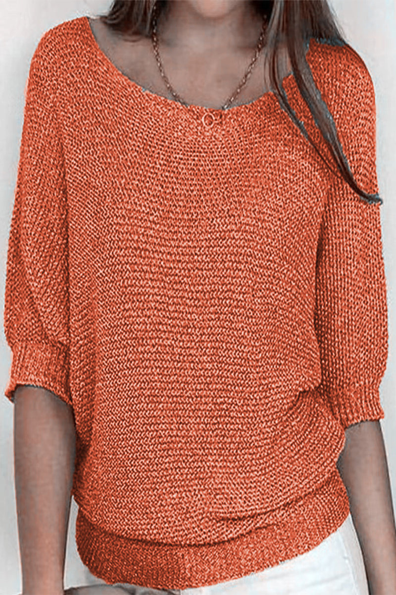 Casual Simplicity Solid O Neck Tops Orange