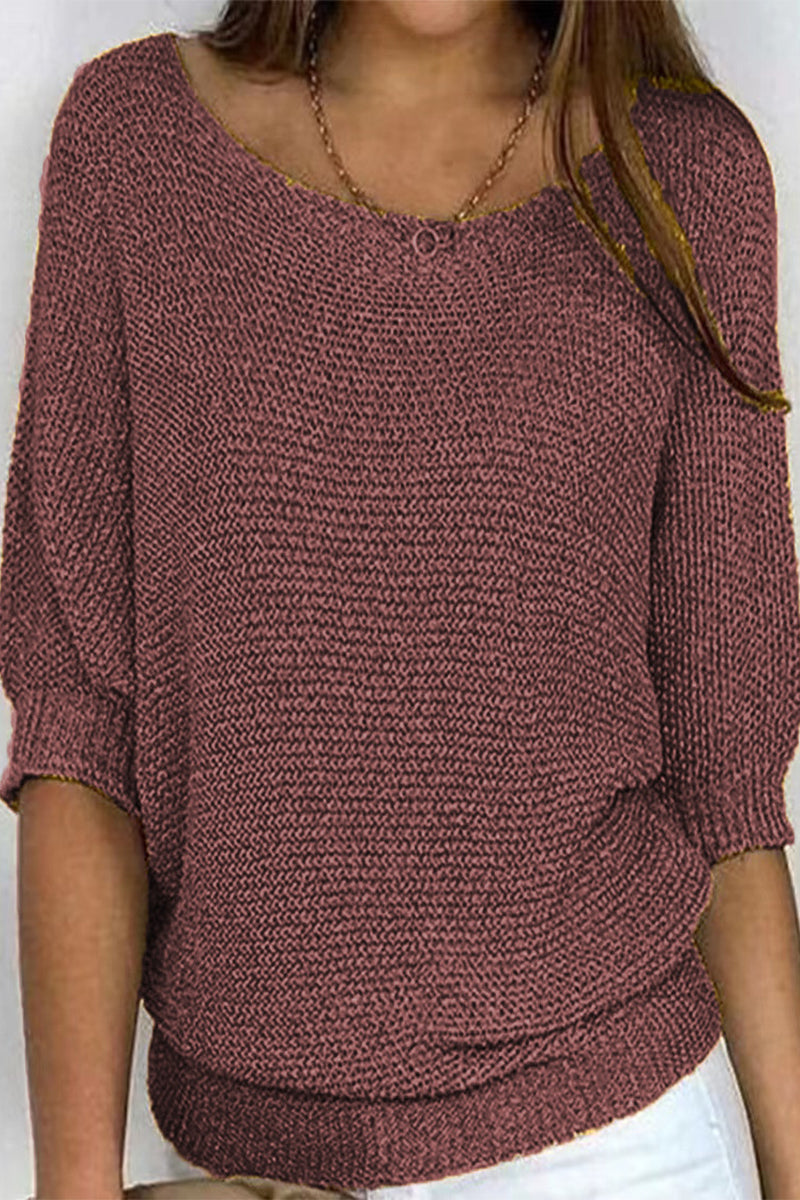 Casual Simplicity Solid O Neck Tops Dark Brown