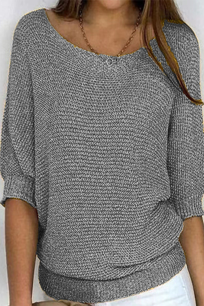 Casual Simplicity Solid O Neck Tops Grey