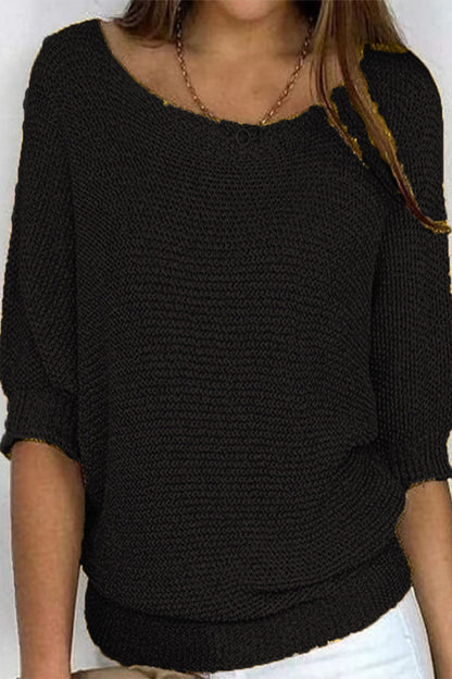 Casual Simplicity Solid O Neck Tops Black