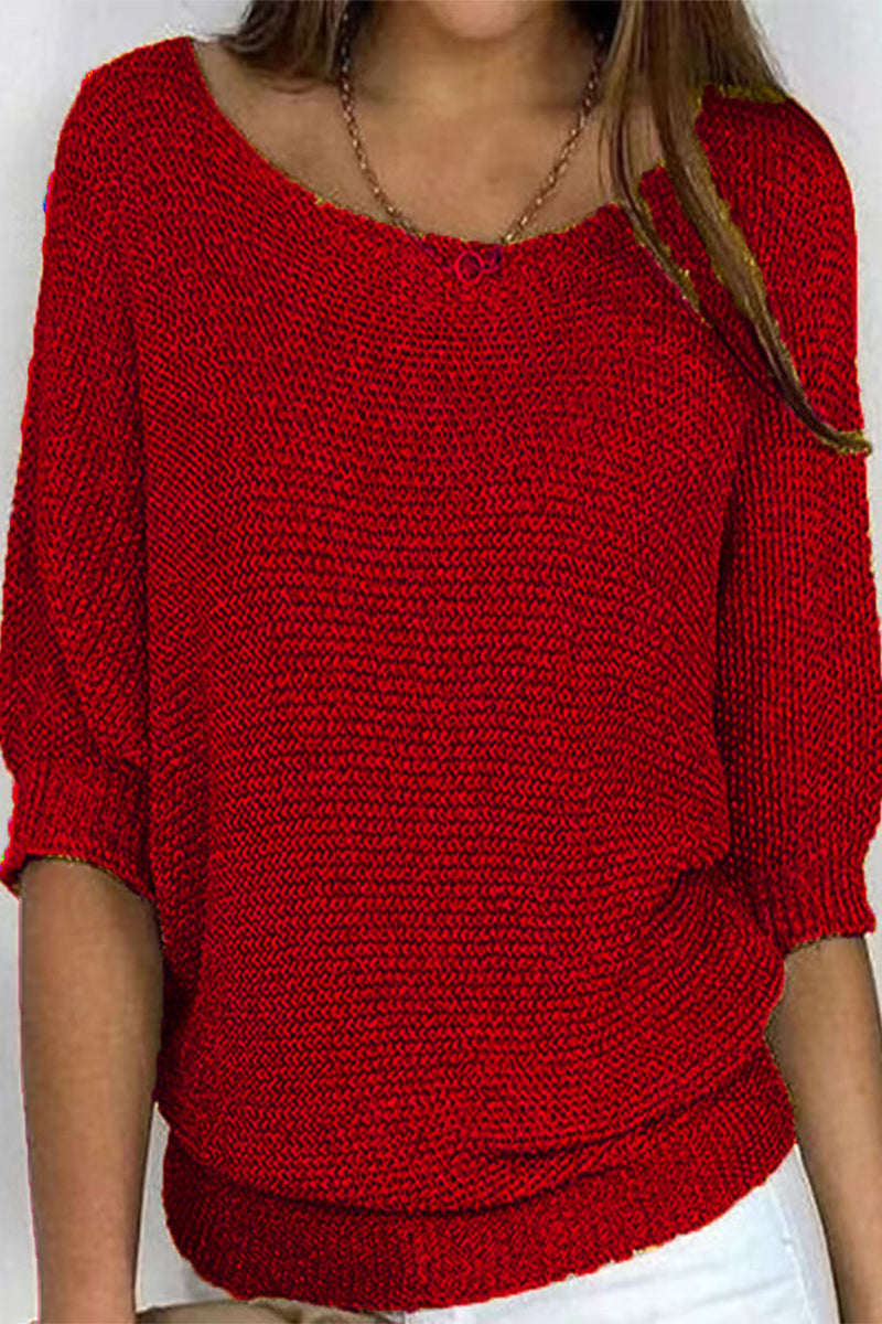 Casual Simplicity Solid O Neck Tops Red