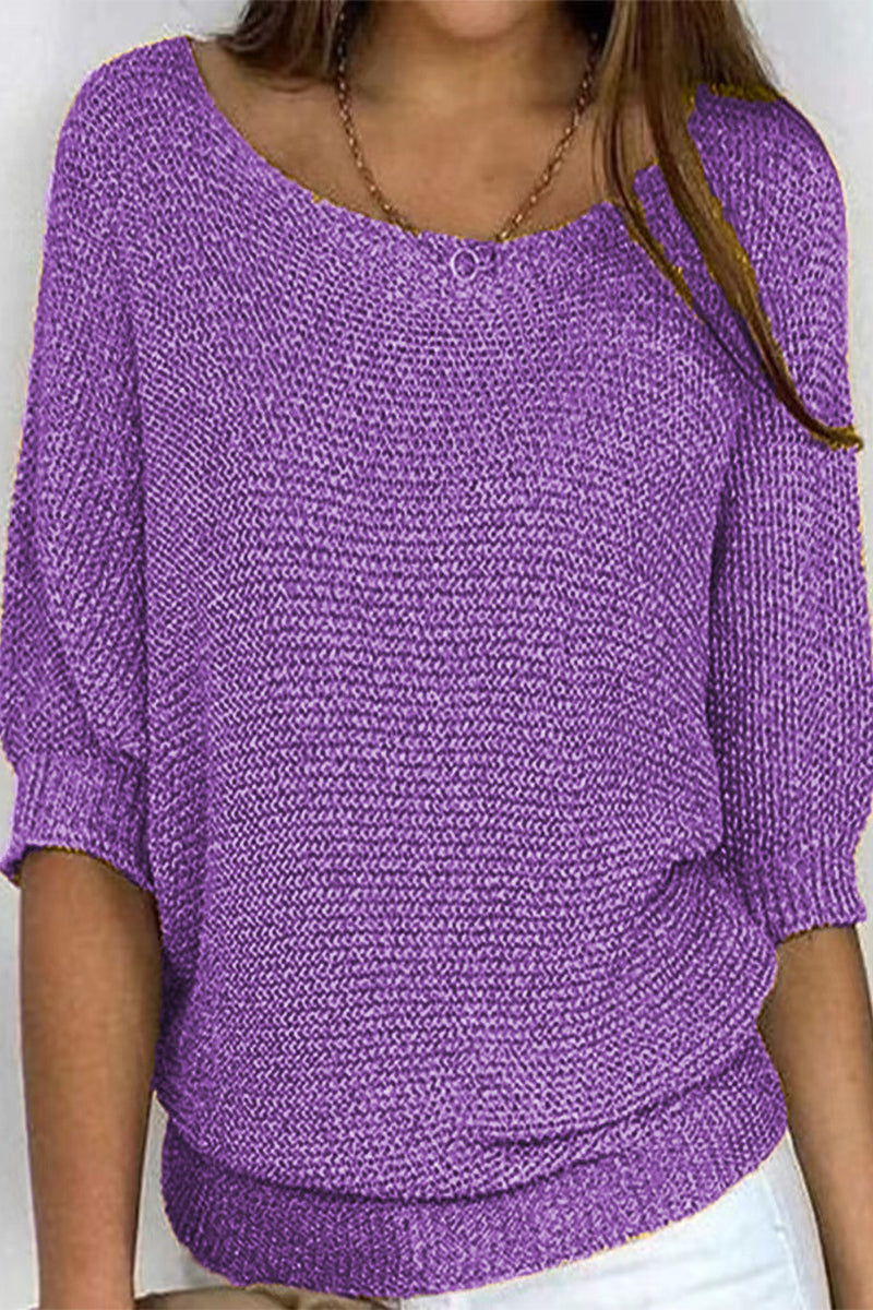 Casual Simplicity Solid O Neck Tops Purple