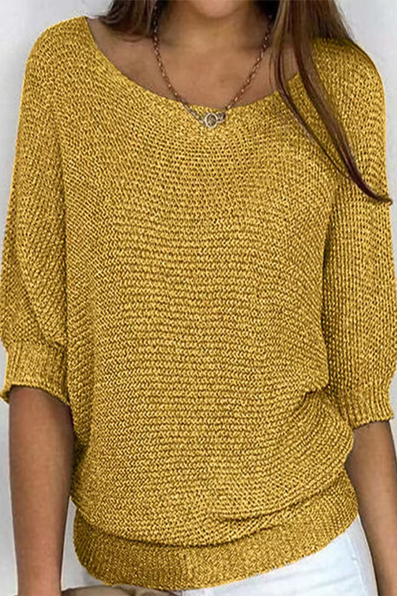 Casual Simplicity Solid O Neck Tops Yellow