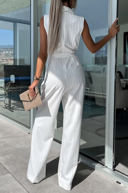 Casual Street Frenulum Turndown Collar Loose Jumpsuits