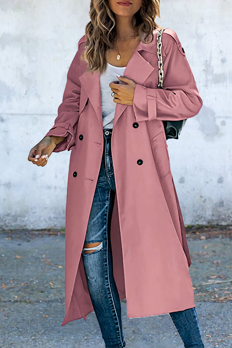 Work Solid Patchwork Turndown Collar Outerwear Pink