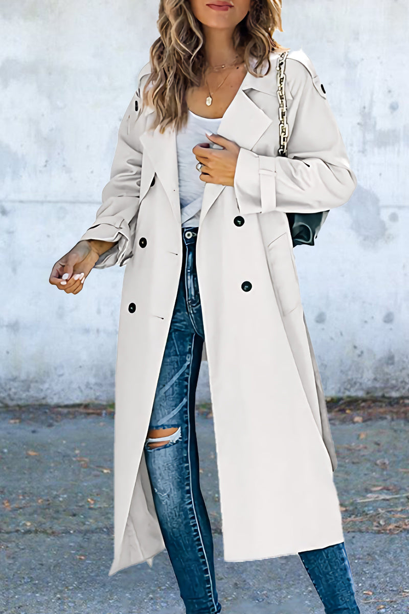 Work Solid Patchwork Turndown Collar Outerwear White