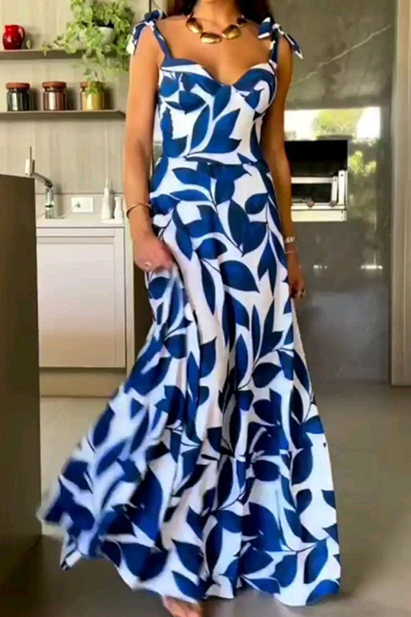 Elegant Floral A Line Dresses Blue