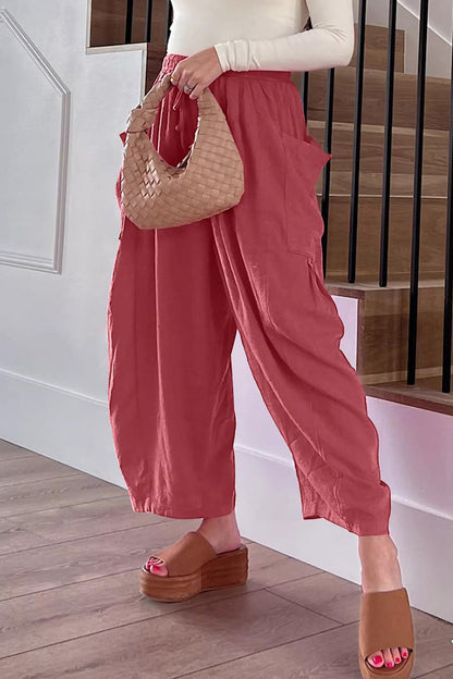 Casual Simplicity Solid Pocket Loose Mid Waist Wide Leg Solid Color Bottoms