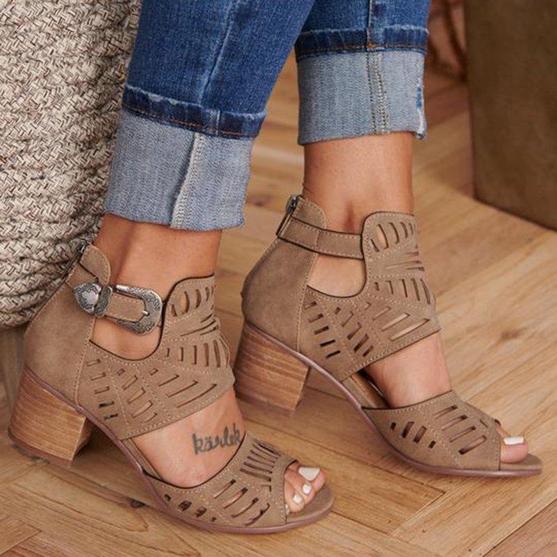 Casual Hollowed Out Patchwork Solid Color Fish Mouth Out Door Wedges Shoes (Heel Height 1.97in) Brownness