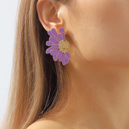 Casual Geometric Patchwork Earrings Purple One Size