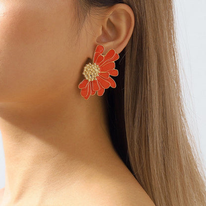 Casual Geometric Patchwork Earrings Orange One Size