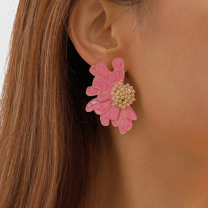 Casual Geometric Patchwork Earrings Pink One Size