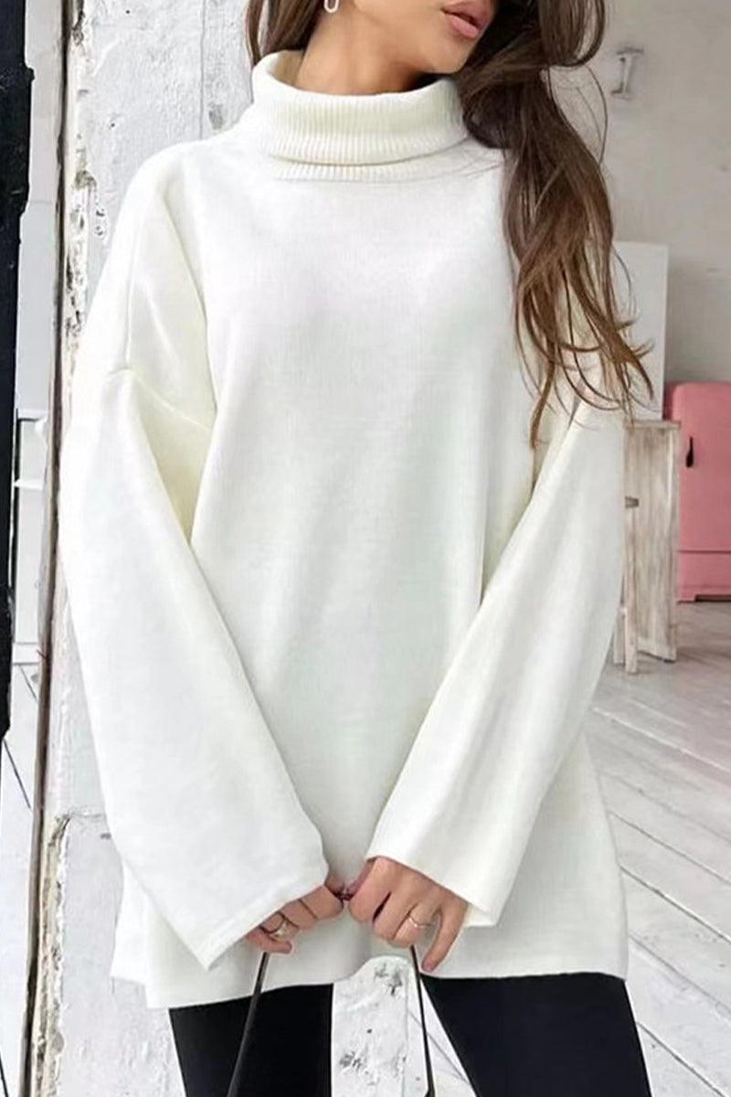 Simplicity Solid Turtleneck Tops Cream White One Size