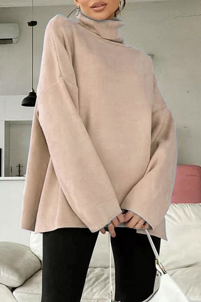 Simplicity Solid Turtleneck Tops Apricot One Size