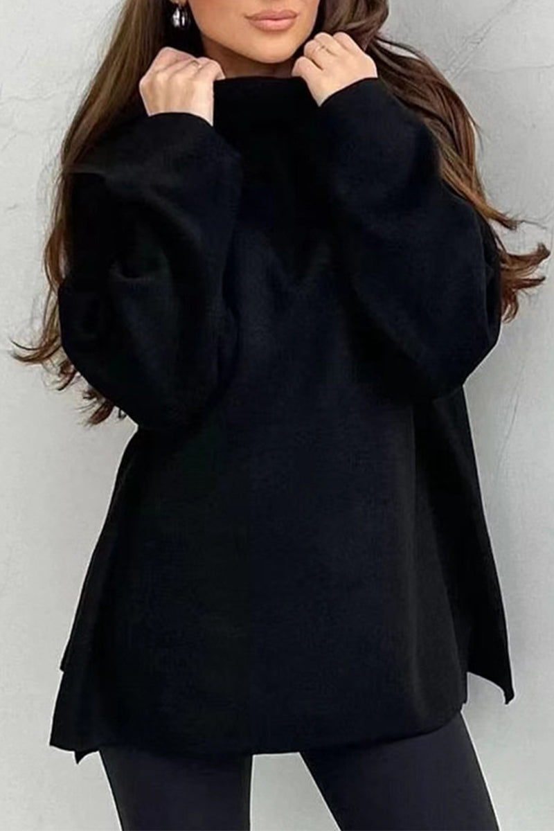 Simplicity Solid Turtleneck Tops Black One Size