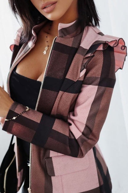 Casual Plaid Contrast Half A Turtleneck Outerwear