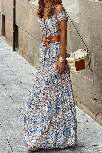 Elegant Floral With Belt Off the Shoulder A Line Dresses