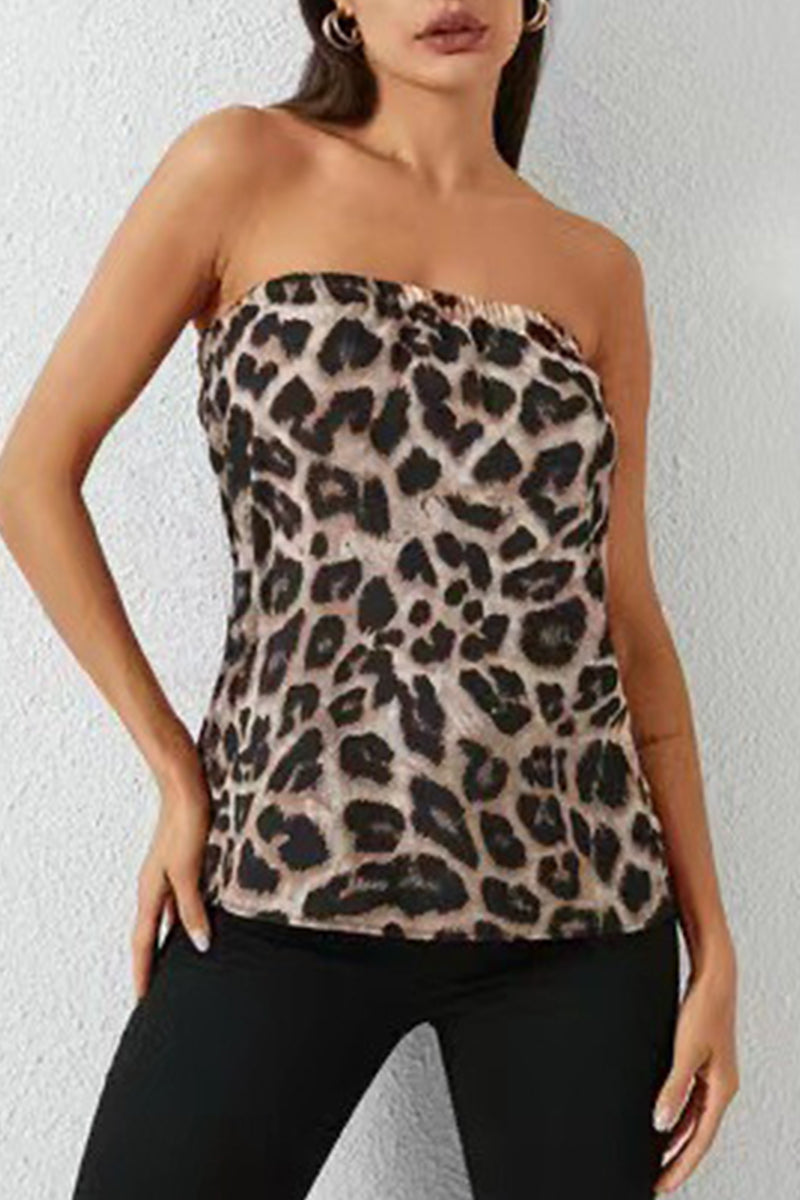 Sexy Leopard Strapless Tops(3 Colors) Khaki