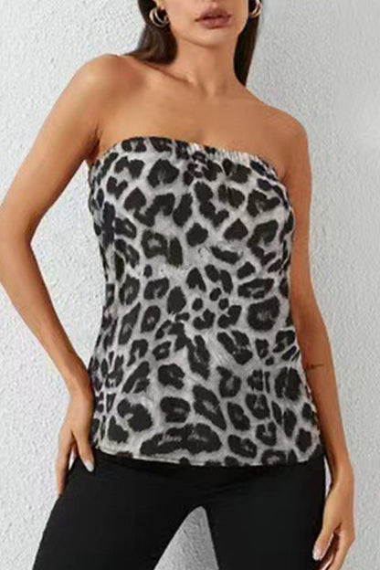 Sexy Leopard Strapless Tops(3 Colors) Grey