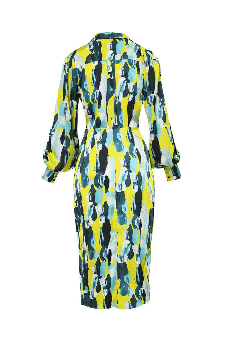 Elegant Geometric Printing Turndown Collar Shirt Dress Dresses