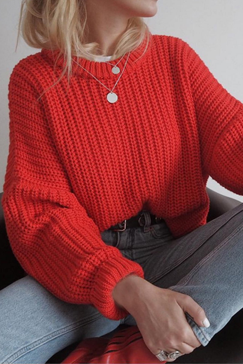 Casual Solid O Neck Tops Red