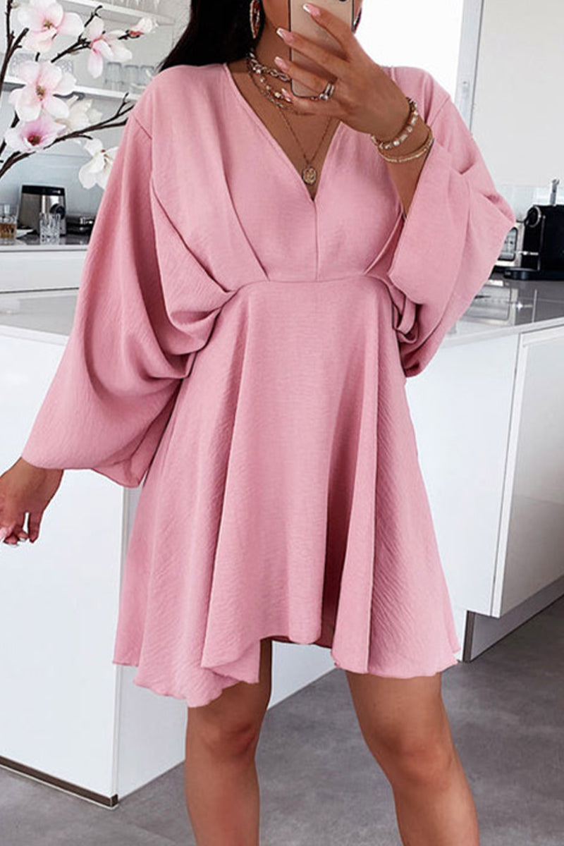 Casual Simplicity Solid Asymmetrical V Neck Irregular Dress Dresses(5 Colors) Pink