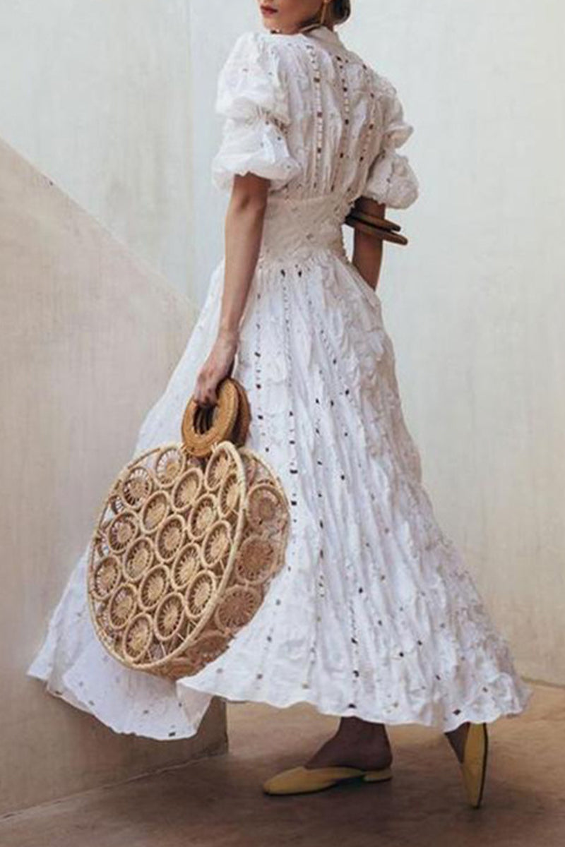 Elegant Solid Lace V Neck Waist Skirt Dresses