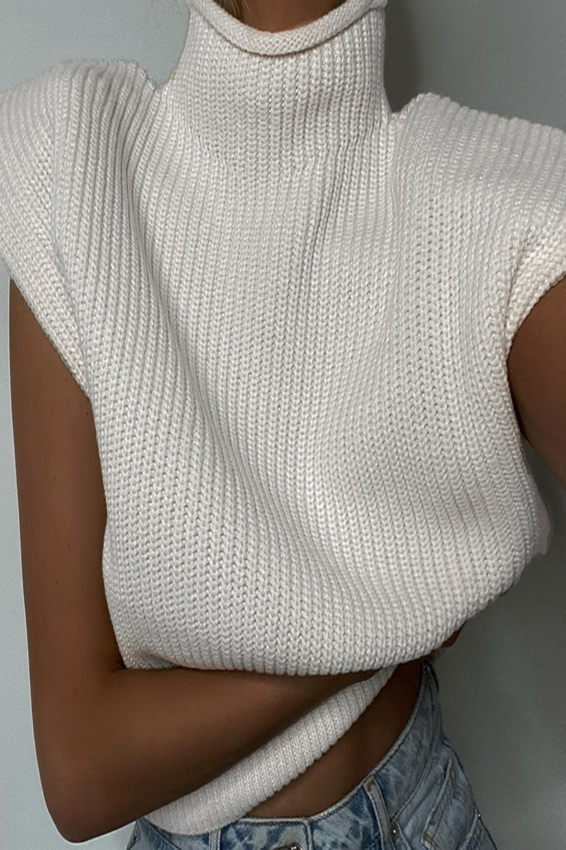 Casual Solid Turtleneck Tops White