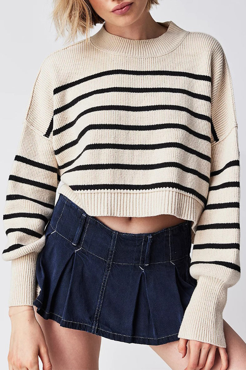 Casual Solid Patchwork O Neck Tops Stripe