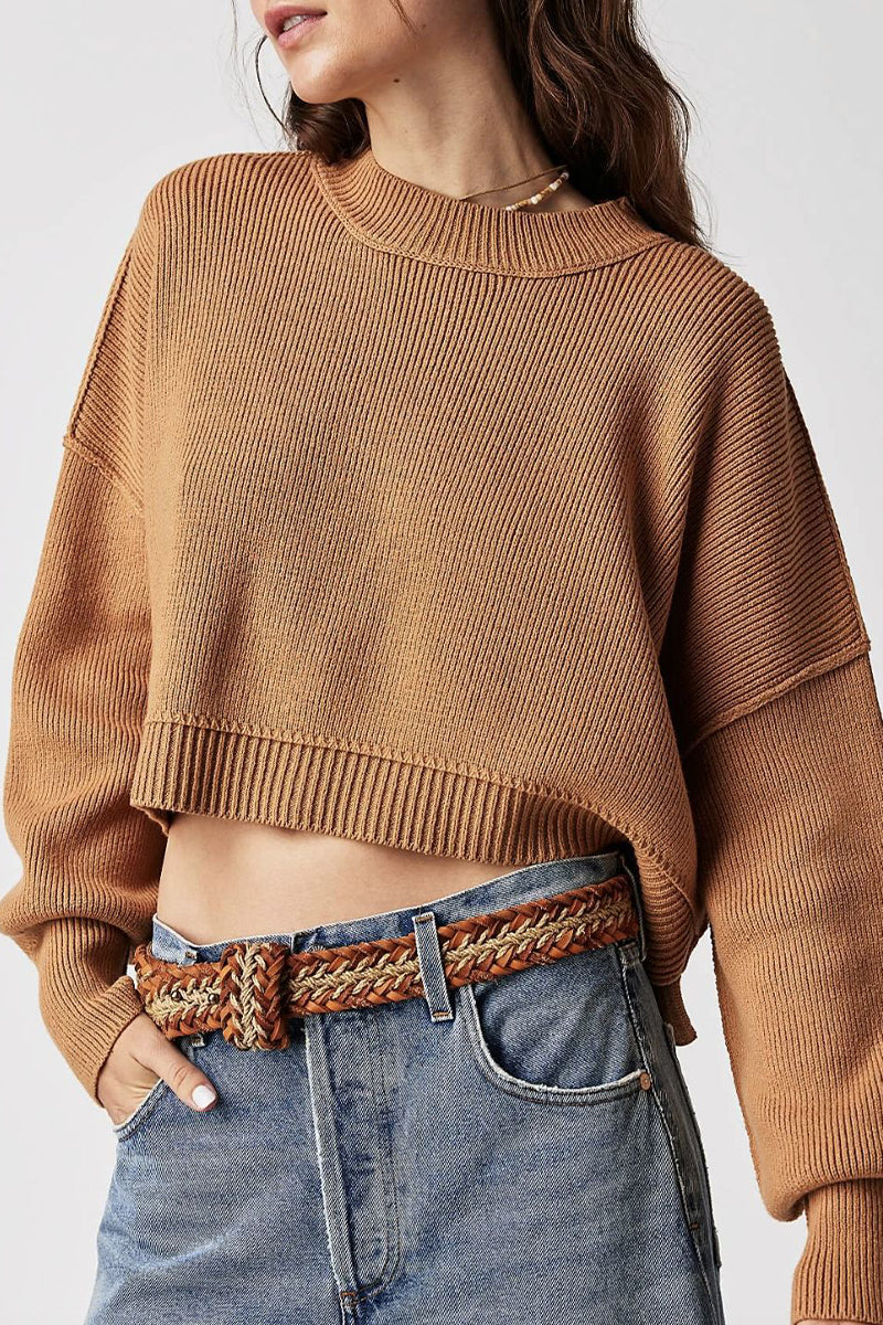 Casual Solid Patchwork O Neck Tops Light Brown