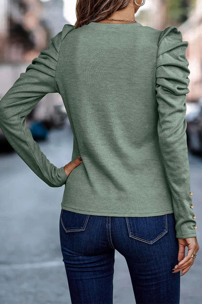 Casual Solid Fold O Neck Tops(5 Colors)