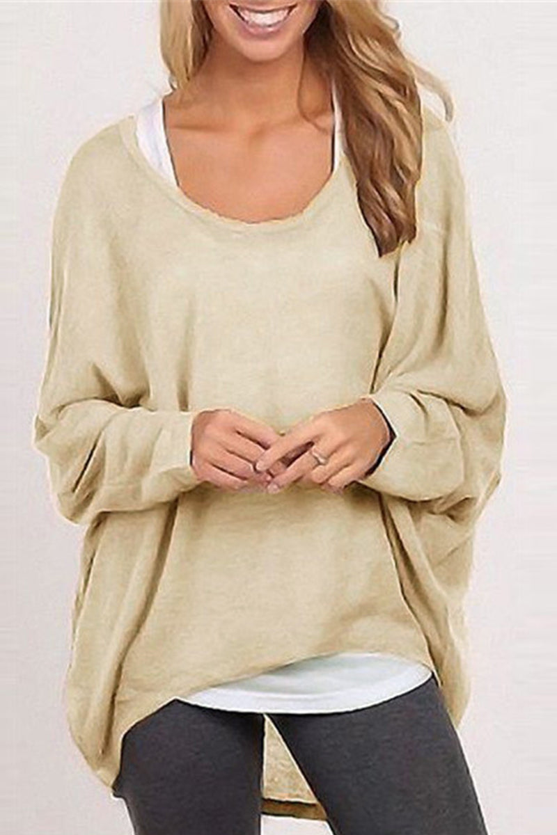 Casual Solid Patchwork O Neck Tops Light Khaki