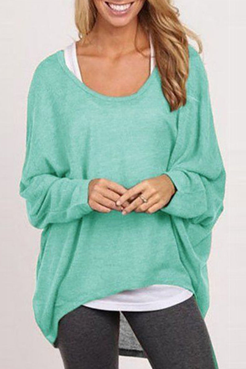 Casual Solid Patchwork O Neck Tops Green