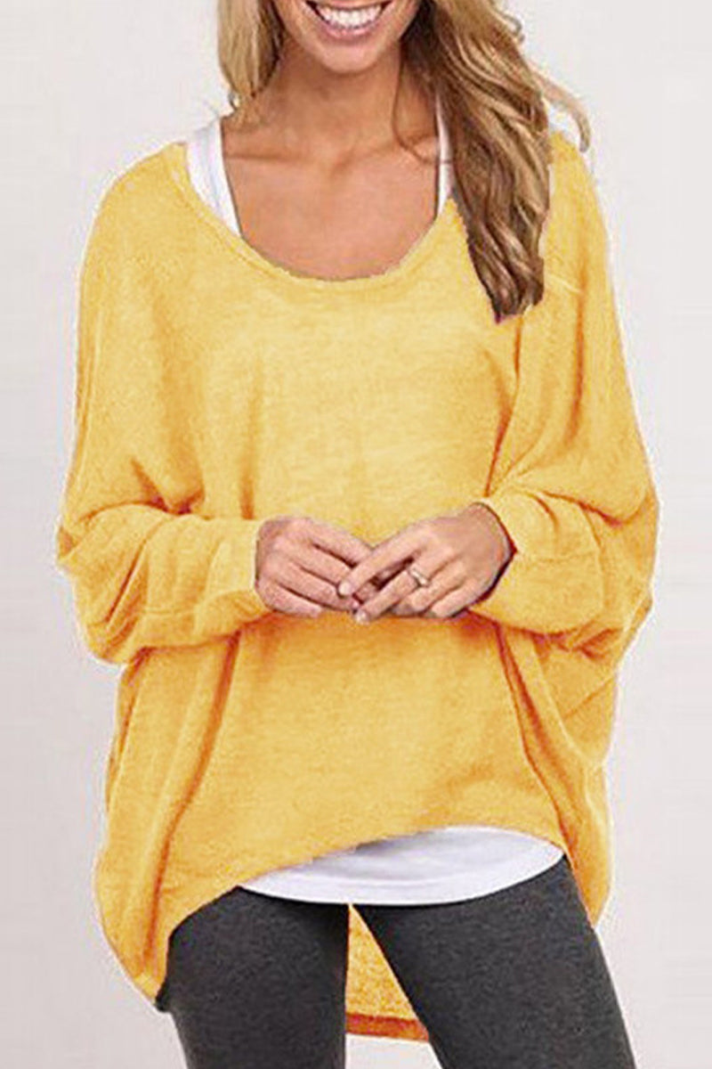 Casual Solid Patchwork O Neck Tops Yellow