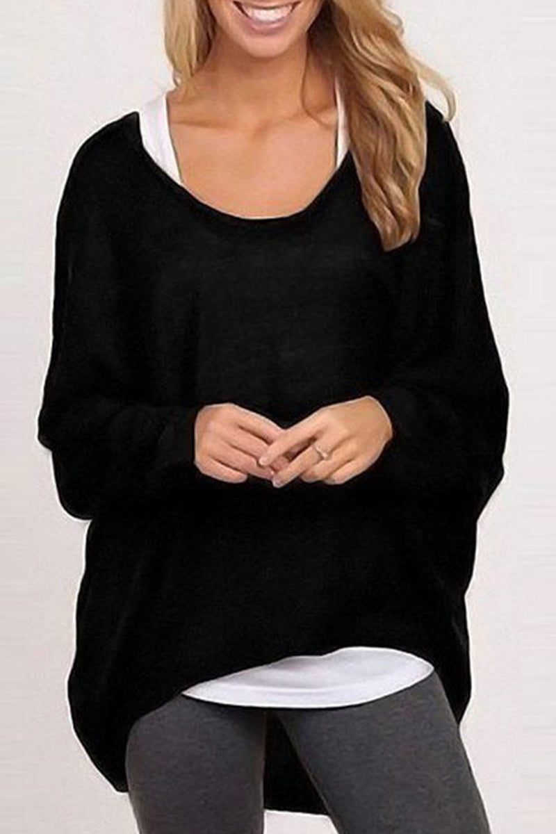 Casual Solid Patchwork O Neck Tops Black