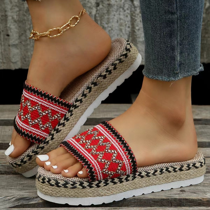 Casual Patchwork Round Comfortable Shoes Red