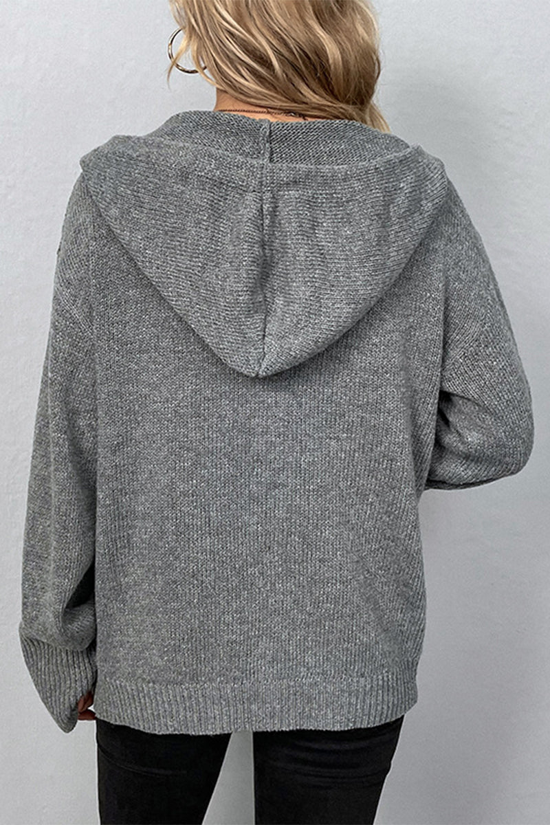 Casual Solid Buttons Hooded Collar Tops