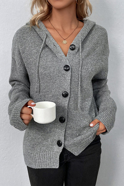 Casual Solid Buttons Hooded Collar Tops