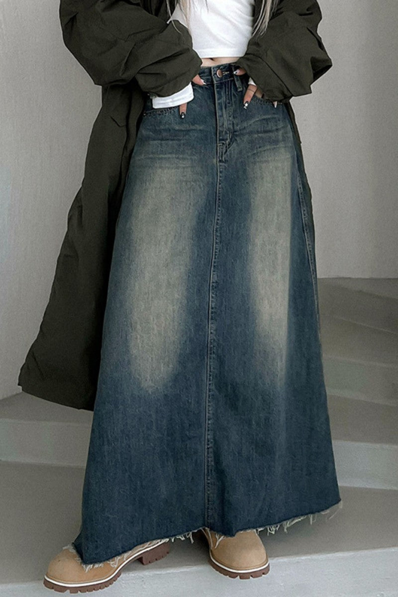 Casual Solid Patchwork High Waist Regular Denim Skirts