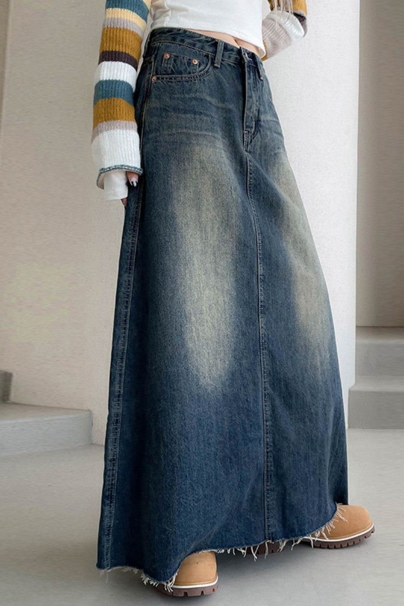 Casual Solid Patchwork High Waist Regular Denim Skirts